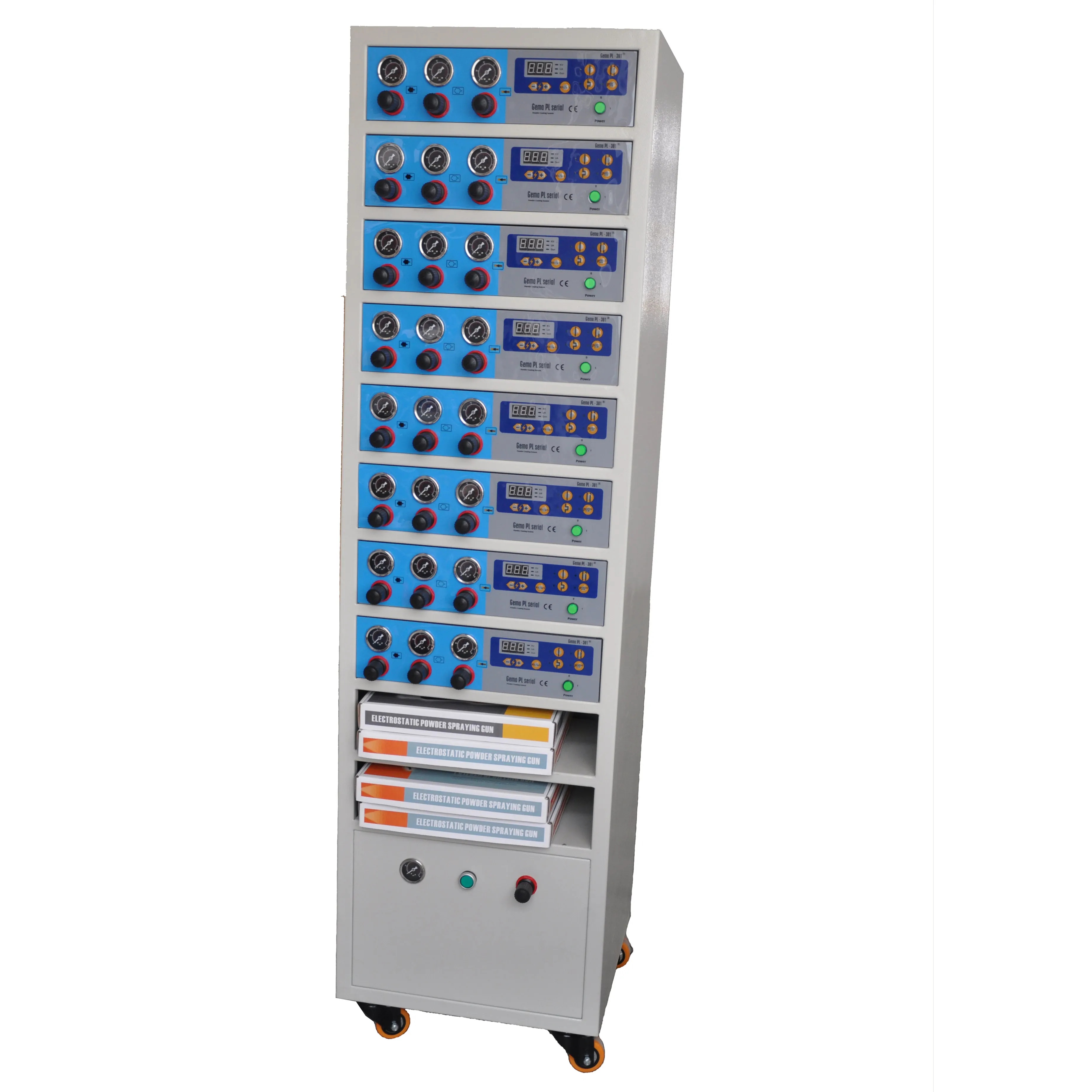 Automatic powder coating gun and reciprocating machine