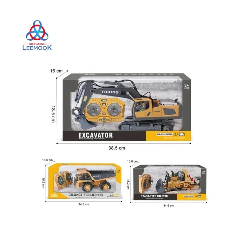 kids toy 1/24 Radio Control Alloy Metal Excavator Bulldozer dumper 2.4G RC Die cast Construction Truck Toys Set