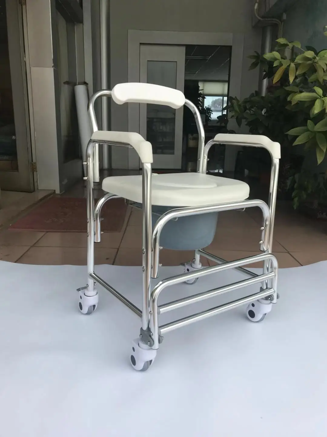 homecare shower wheel chair for disable elder 2 in 1 shower chair soft seat cover commode wheelchair