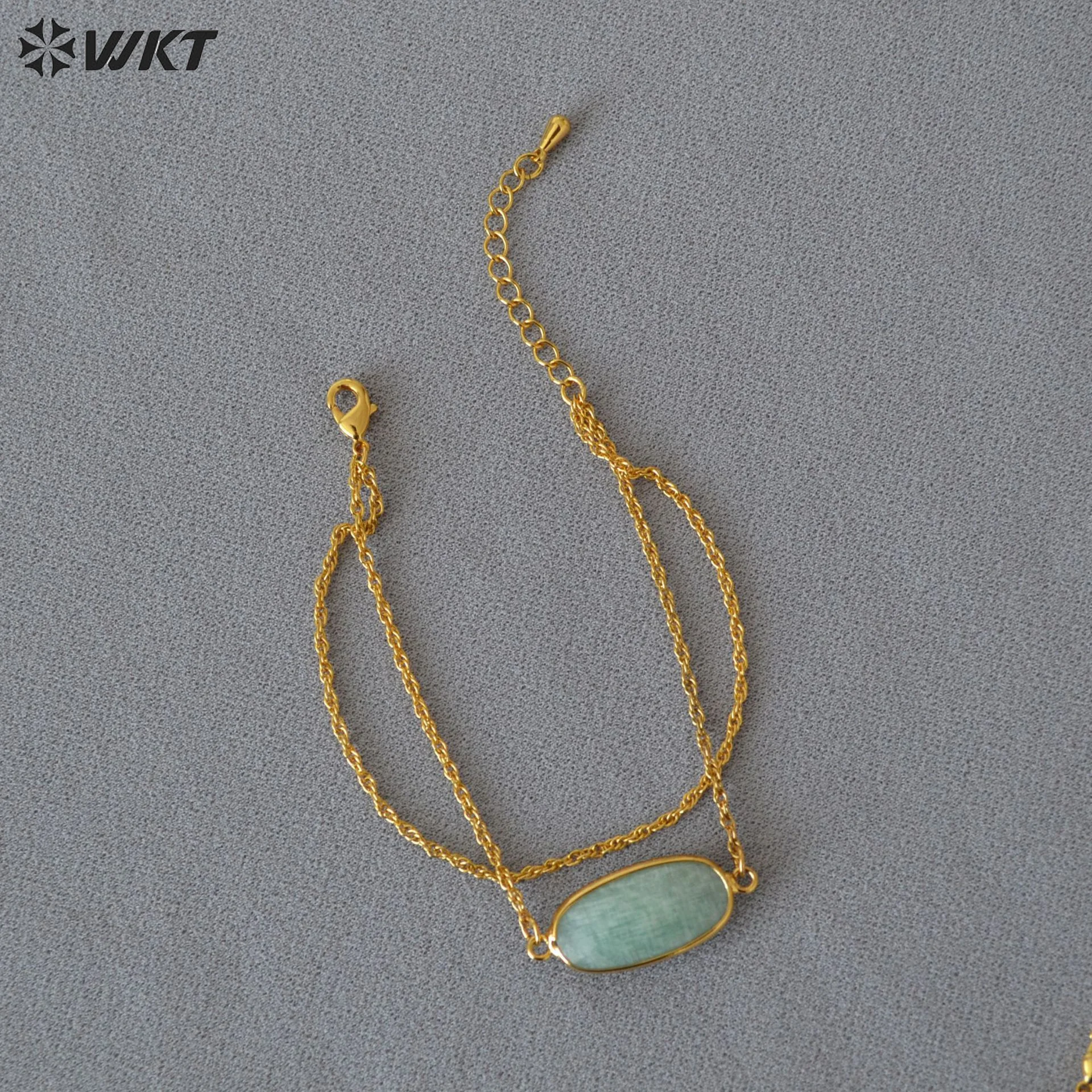 WT-B651 Elegant 18K Real Gold Plated Nickle Free Europe Tiny Connect Rhodonite Stone Bracelet Double Layer Women Chain Wrist