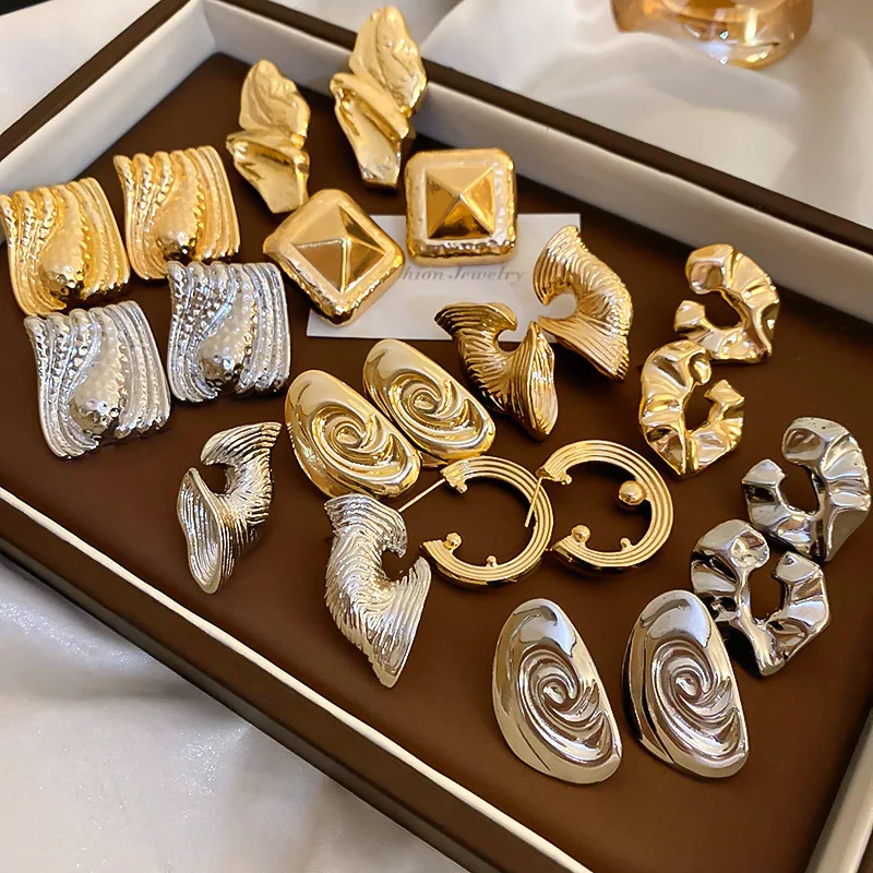 European and American Advanced Irregular Earrings New Fashion Versatile Geometric Earrings Metal Exaggerated Earrings Wholesale