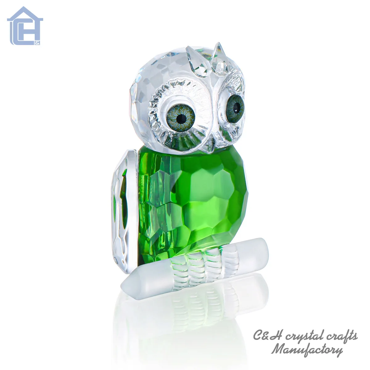 Crystal Figurines Collection Cut Glass Ornament Statue green owl unique design for home decoration