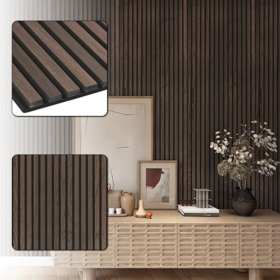 KASARO Factory Mdf Sound Absorption Wooden Decorative Acoustic Interior Slat Headboard Wall Panels And Boards Veneer Wood Panel