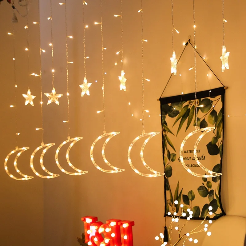 eid mubarak ramadan decorations  moon and star shape led curtain light Christmas lights Decorative lights with factory prices