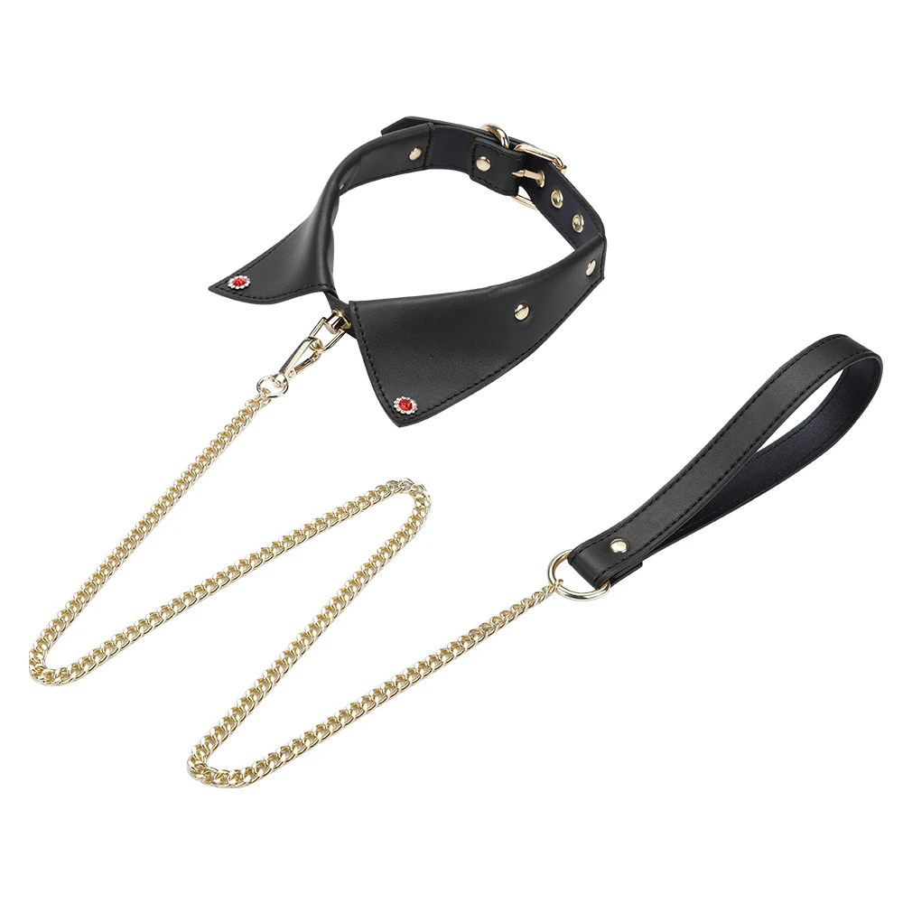 
Aimitoy Sexy Woman Leather Necklace Metal Black Necklace Leather Harness Fetish Wear 