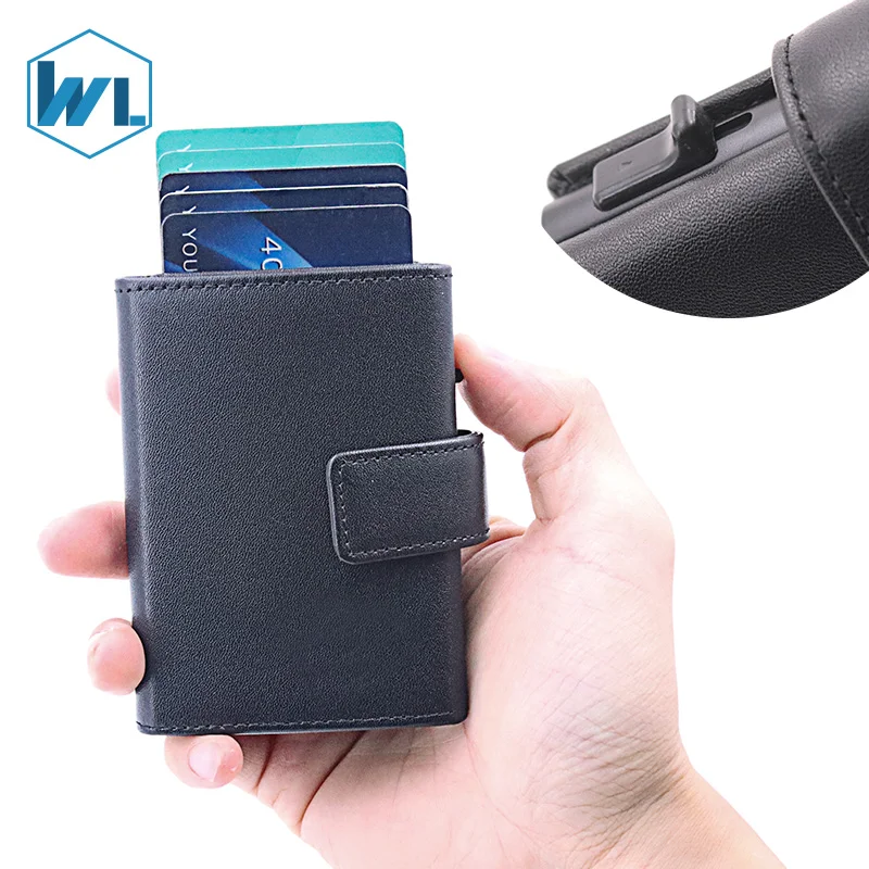  Мужские бумажники тонкий тройной складной из натуральной кожи RFID бизнес держатель для карт с автоматической кнопкой