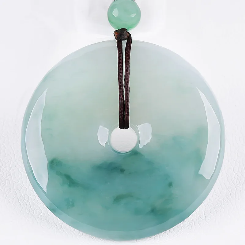 Jade Peace Buckle Pendant Natural Burmese Jadeite A Grade Floating Blue Flower Jade Safety Buckle Pendant For Men And Women