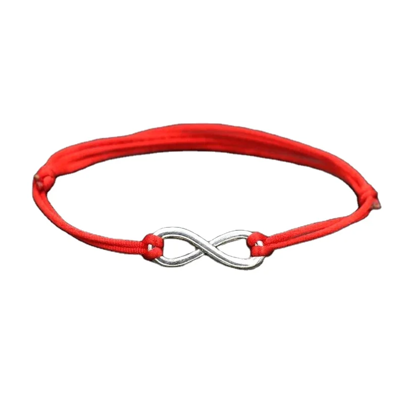 Simple Design Cross Infinity Silver Color Thin Red Rope Thread String Bracelets For Men Women Couples