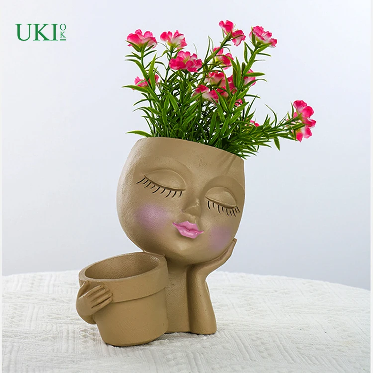UKIOK Resin Meat Factory Wholesale Production  Garden  Human Face Family Plastic Flower Pots