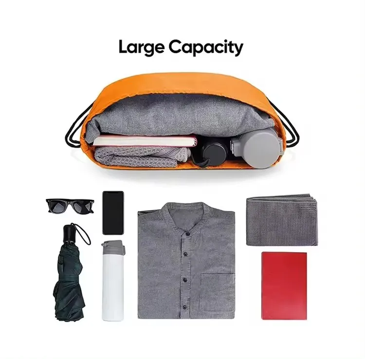 Wholesale Cheap Polyester Custom Promotion Folding Packable Recycled Drawstring Water Proof Bag For Travel