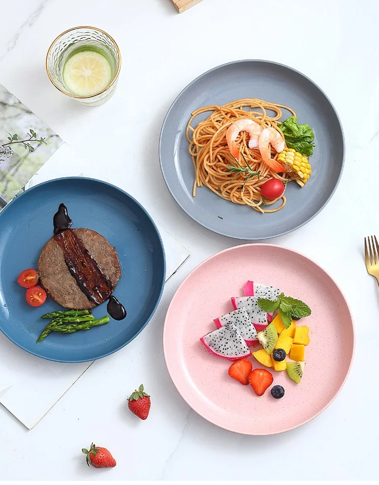 Eco Friendly Biodegradable Wheat Straw Fiber Meal Plate 6 Pcs/set Multi-color Optional Straw Plate Lightweight PP   Dinner Plate