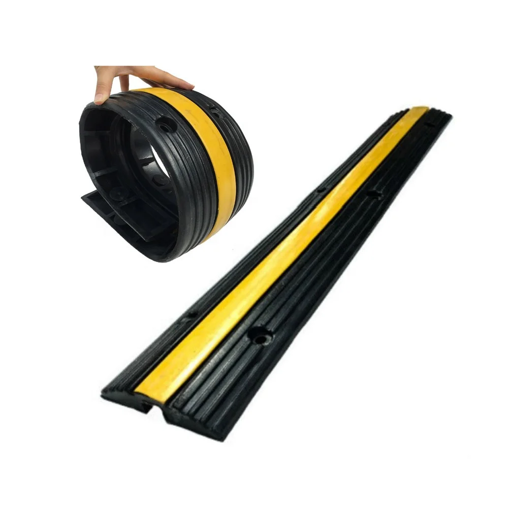 Outdoor One Meter Single Wire Safety Guard Black Yellow Elasticity Flexible 1 Channel Rubber Cable Protector