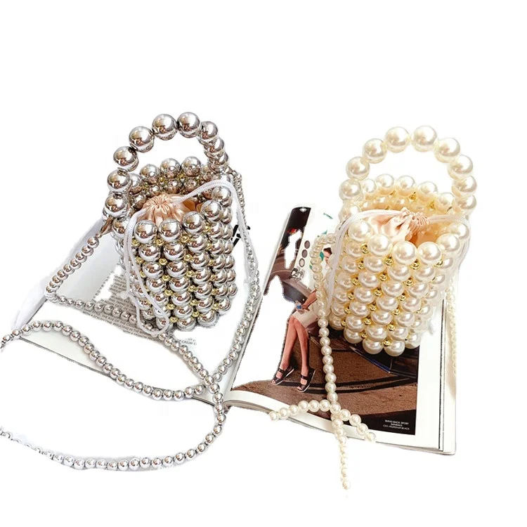 
Small group foreign style dinner package summer small fresh fairy string pearl big Pearl Bucket Bag Girl 