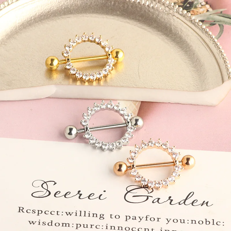 2023 New 14G Sexy Stainless Steel Silver Gold Nipple Barbell Zircon Women Body Piercing Jewelry Nipple Ring
