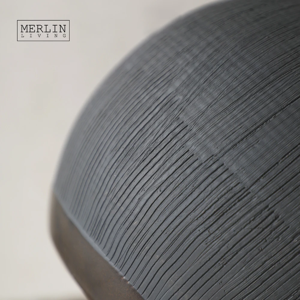 Merlin Living vintage metal copper glazed plating pottery vase fluted geometric spherical round home decor for ceramic vase