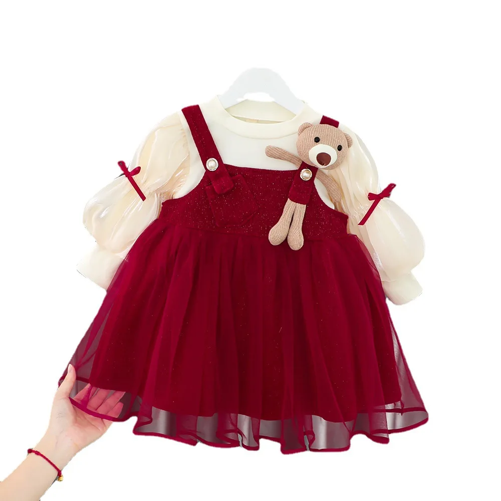 Winter fleeced lovely children twin 2 year old girls dresses