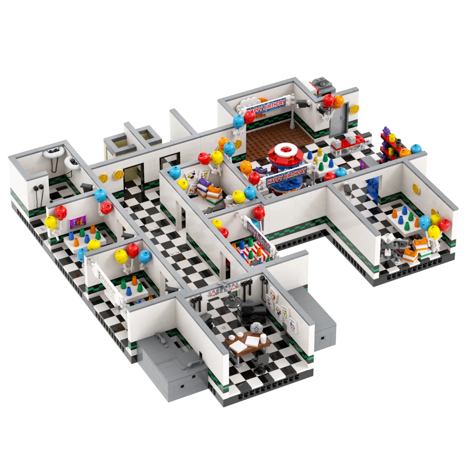 MOC1471-1475  FNAF Midnight Bear 2 Office Stage Storage Room Toilet Diy Building Block Sets Children Educational Toys Kids