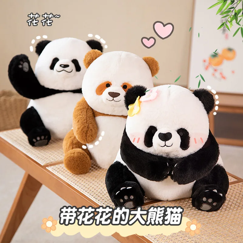 Simulation Black And Brown Giant Panda Doll Seven Baby Huahua Orchid Plush Toy Zoo Souvenir Birthday Gift For Friends Kids