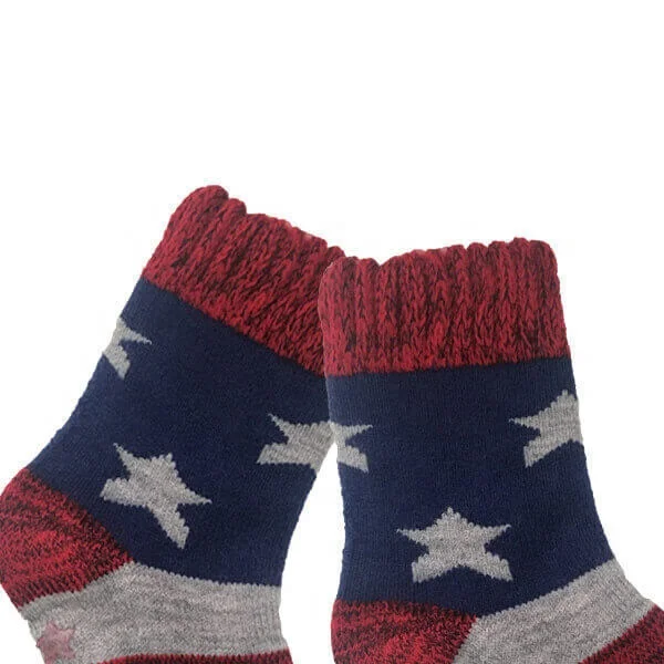 Womens Non Skid Cozy Thermal Slipper Socks with Grippers,American Flag Style