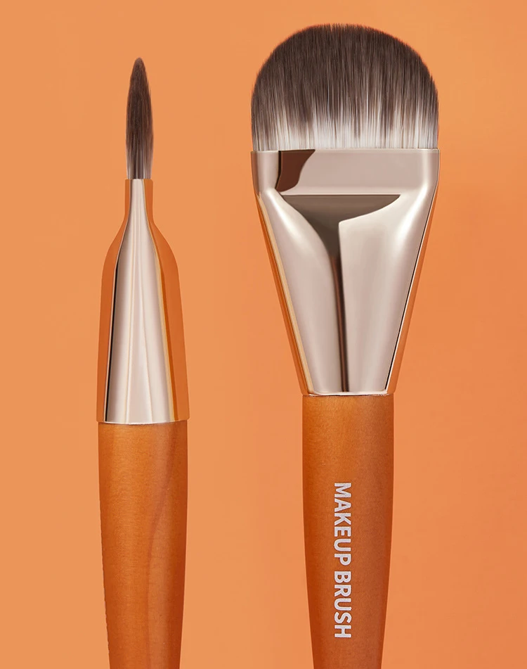 Vegan Cruelty Free Foundation Makeup Brush Wood Handle Ultra Thin Widened Tongue Type Foundation Brush