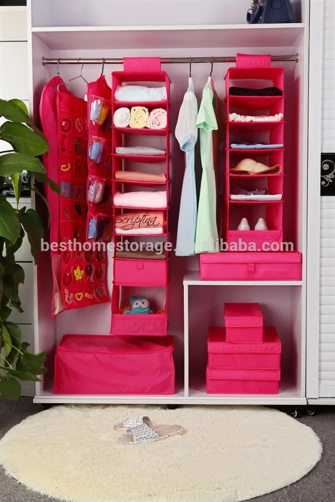 Fabric folding hanging storage bag  closet clothes organizers