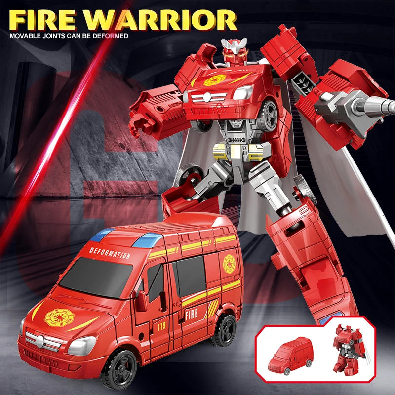 2 In 1 Fire Truck Transforming Toys Friction Powered Vehicles Deformed Toy for Toddler Kids Boys Gifts