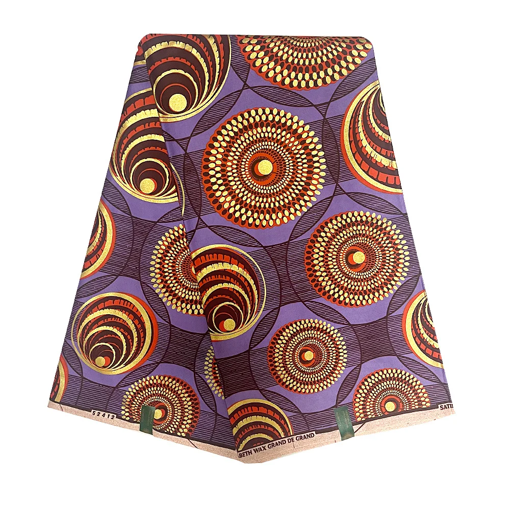 2024  high quality Cotton Satin Royal Wax Print Fabric African Glitter Fabric For Women 6 Yards