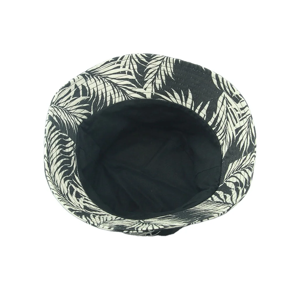 Wholesale  Fashion Custom Logo Unisex Bucket Basin Cap Beach Hat Printed Tie dye Leaves Cotton Bucket Hat