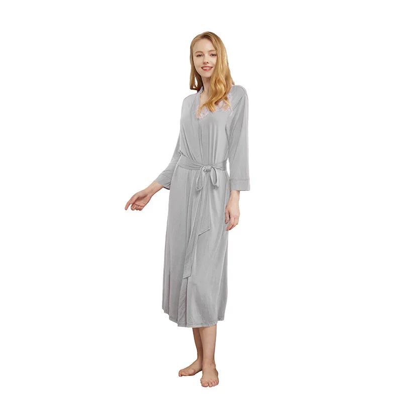 NANTEX Ladies Bamboo Fiber Long Mother Home Nightgown Bathrobe Ladies Womens Bamboo Robe