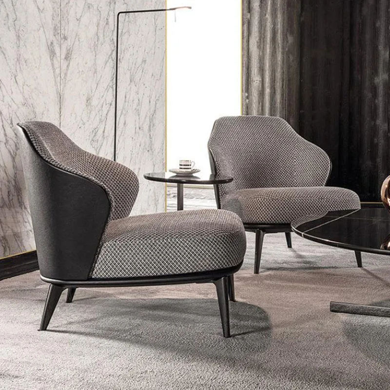 Solid Wood Frame Modern Sofa Chair Living Room Grey Fabric Covers Leslie Armchair