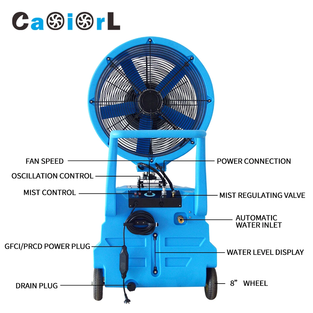 103 Gallon Powerful Oscillating Mobile Portable Misting Fan System Commercial Spray Mist Fan with Water for outdoor coolers