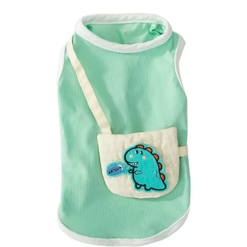 Qbellpet Factory Low Price Dinosaur Dog Clothes Breathable Dog Vest Clothes Cartoon Pet Clothes Summer