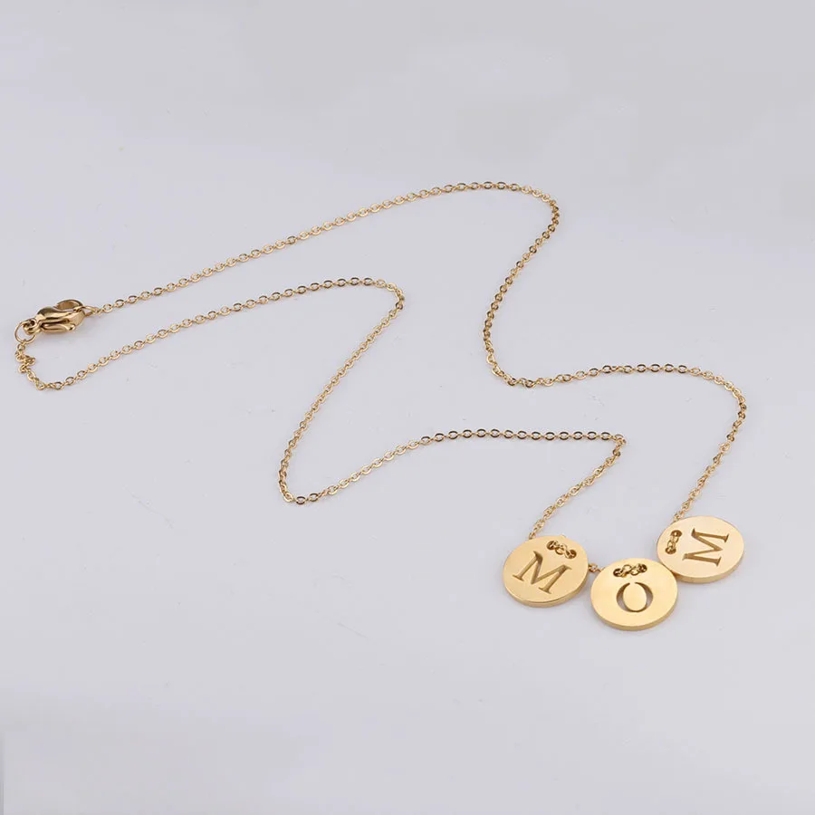 Ожерелье с буквами геометрической формы ювелирное изделие из полированной нержавеющей стали круглым кулоном в виде букв подарок на день матери ожерелье для мам
