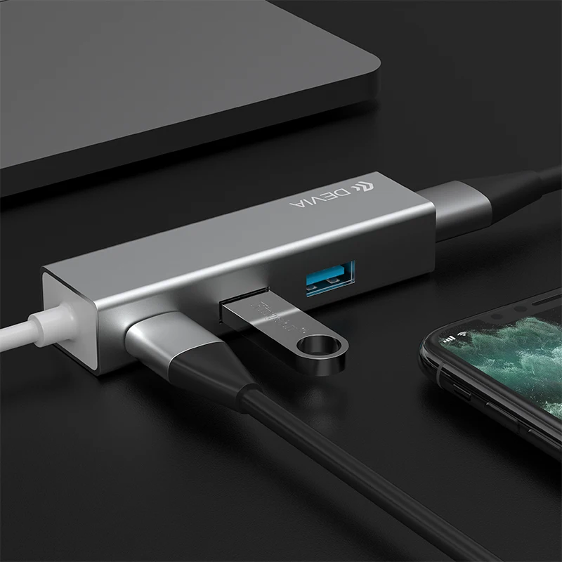 Devia 5Gbps/s Fast Speed USB 3.0 Type-c 3.1 to RJ45 USB 3.1 HUB for Usb Keyboard Mouse