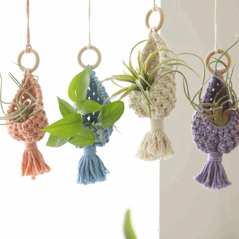 Macrame Air Plant Holder Boho Wall Hanging Macrame Pod Pocket Mini small plant hanger nest