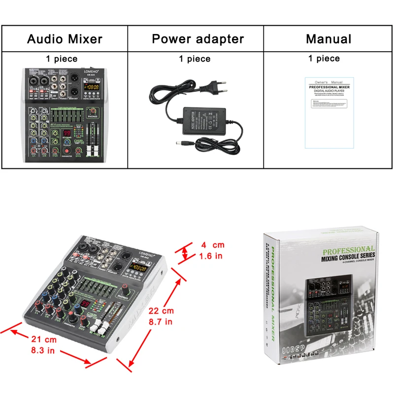 4 Channel Stereo 48V Phantom Power Mobi 99 DSP Effects Bluetooth USB Computer Play Record Podcast X4 Audio mixer
