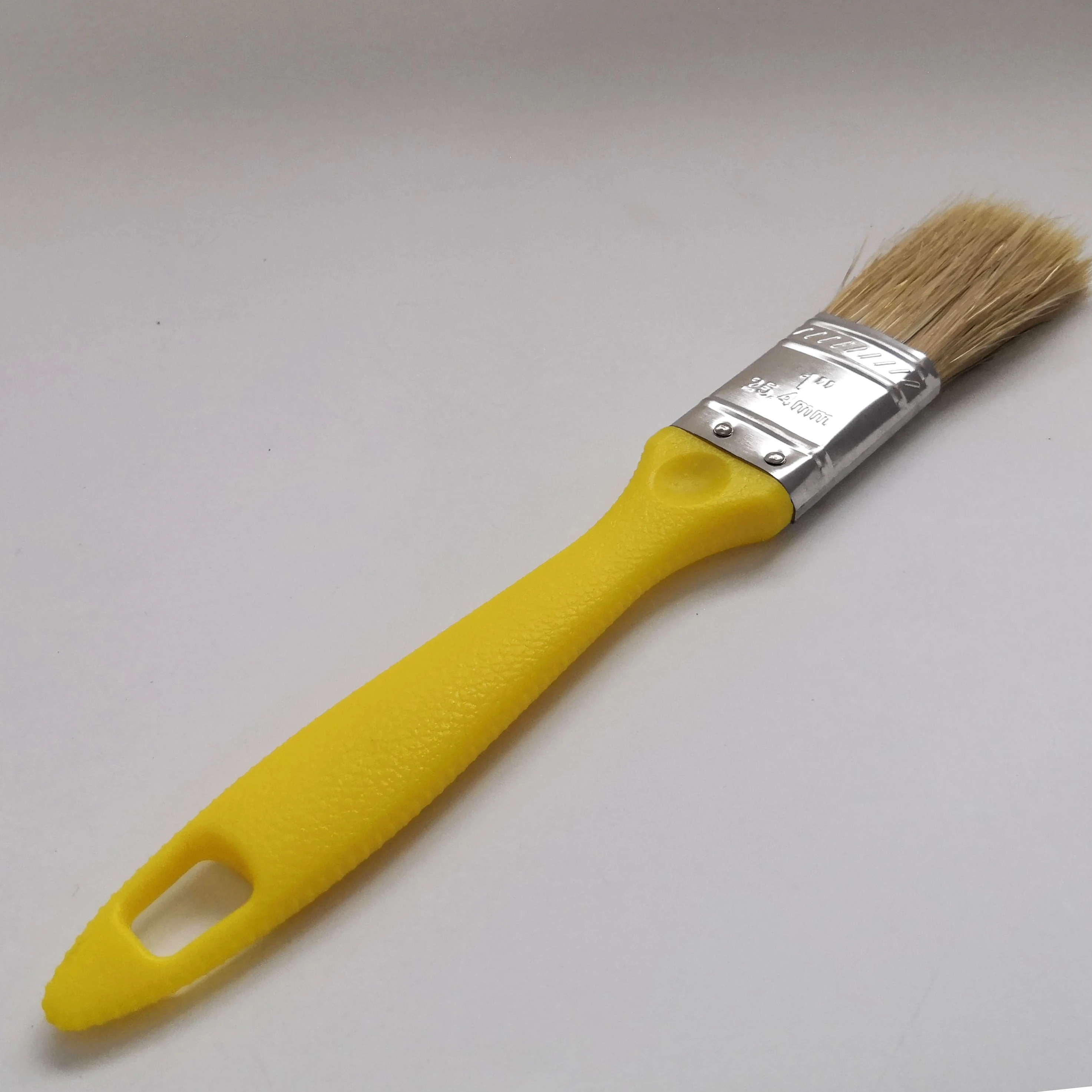 European style 50% polyester 50% pig hair bristle plastic Non-slip hollow handle 1inch flat yellow plastic painting brush