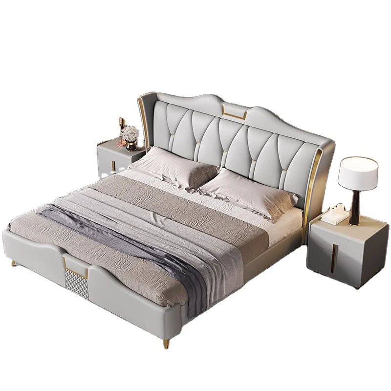 Luxury New Arrival Hotel Bed American Style Bedroom Furniture Fabric Panel Platform Bed