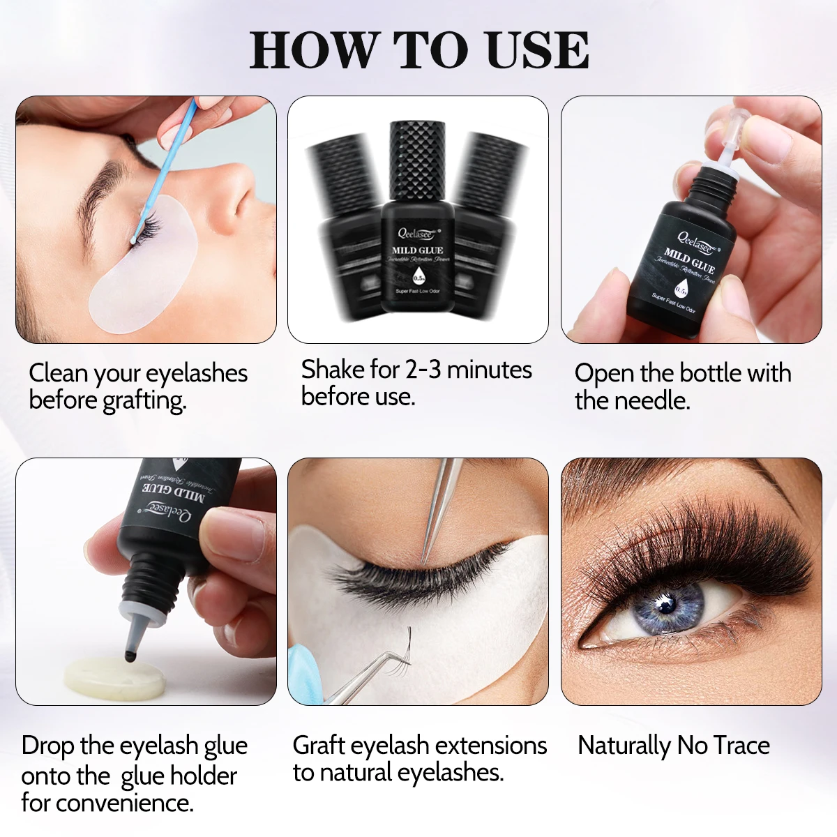 Qeelasee Mild  0.5s Fast Dry  10ml Volume  Glue  Customized  OEM  Private Label  factory price Eyelash  Extension  Glue