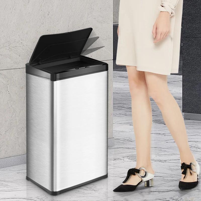 50L Smart waste bin Auto Sensor Trash Can, Stainless Steel Touchless Garbage Bin for Kitchen Use smart home products