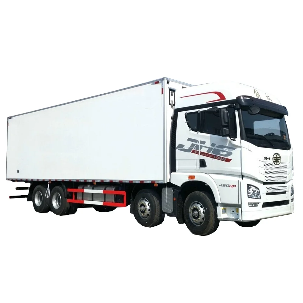 FAW Heavy Duty 8x4 9.5 meter 520hp 57 CBM cargo freezer reefer chiller lorry cooler room box refrigerator truck for sale