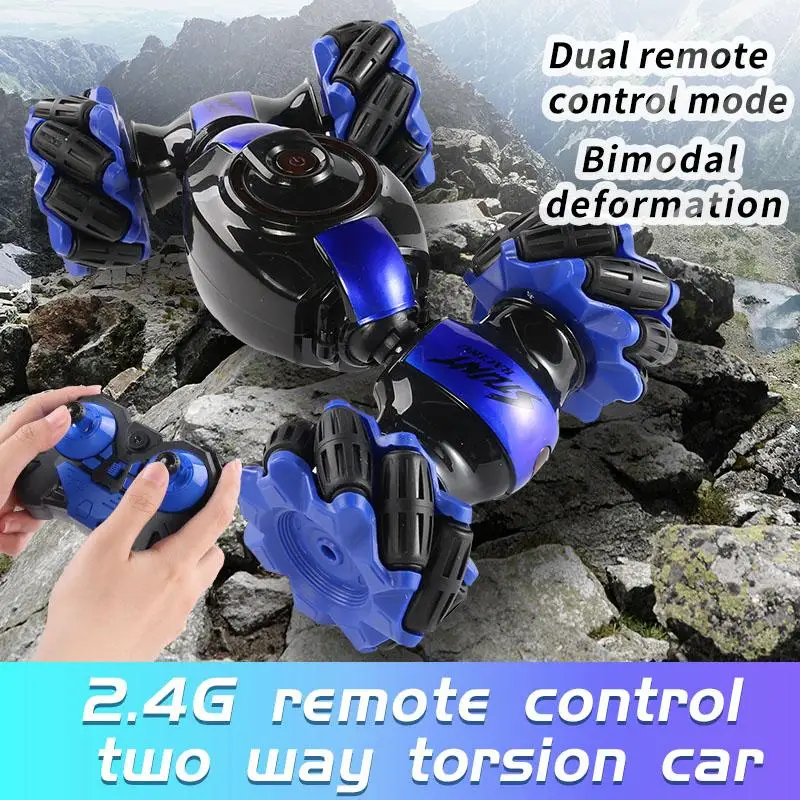 2.4G Dual Control 4WD Transforming Twist Stunt Remote Control Car Hand Watch RC Toy Car Charger Assembly Required Charging