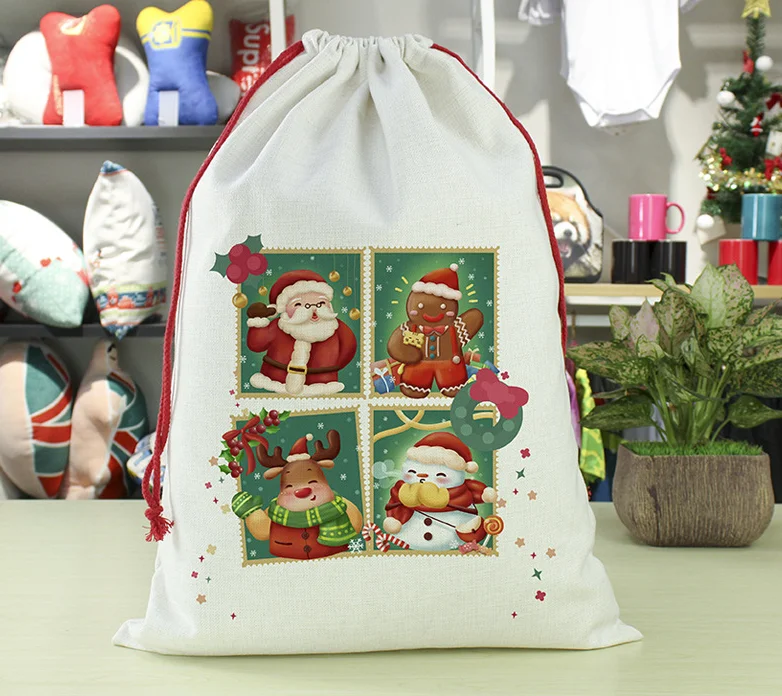 USA Warehouse Wholesale Cotton Storage Christmas Gift Bag Drawstring Blank Plain Sublimation Santa Sacks