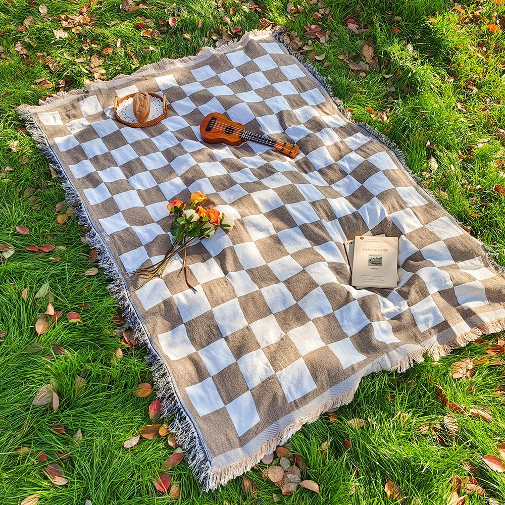 New BR Custom Logo Wholesale Large Vintage Premium Cotton Picnic Blanket, Oversized Boho Camping Hiking Travel Beach Mat Rug