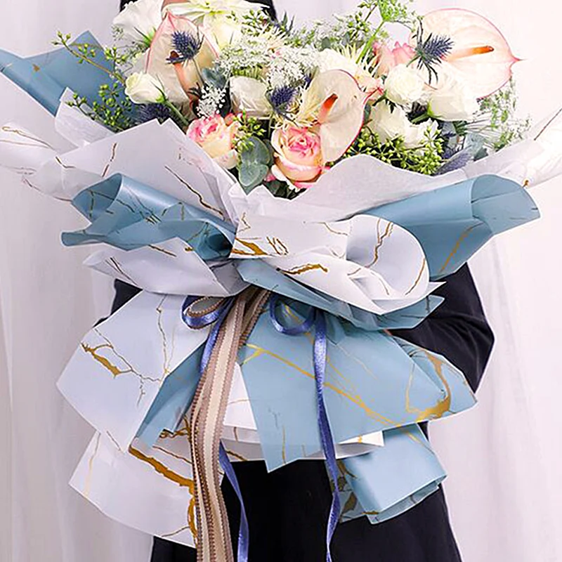 Hengcool 58*58cm High Quality Waterproof Low moq Florist Golden Marble Flower Wrapping Paper