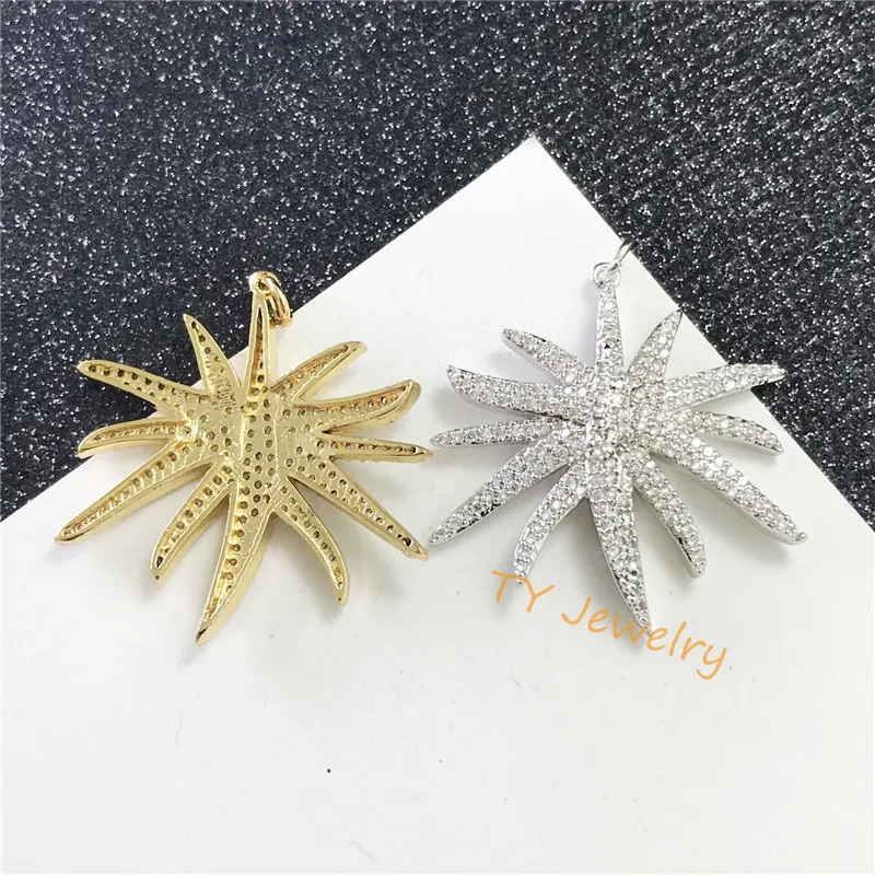 Wholesale copper CZ micro pave clear cz starfish pendant,cubic zirconia diamond charm for necklace making