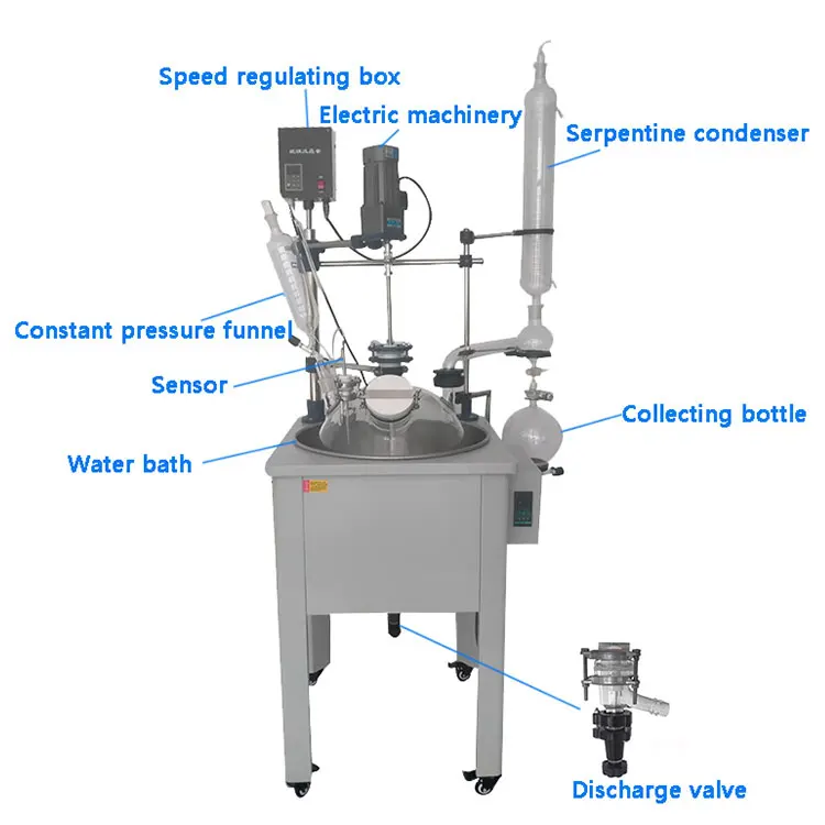2L 5L 10L 20L Chemical Lab Equipment Double Jacketed Glass Reactor Reaction Kettle Single Layer Glass Reactor