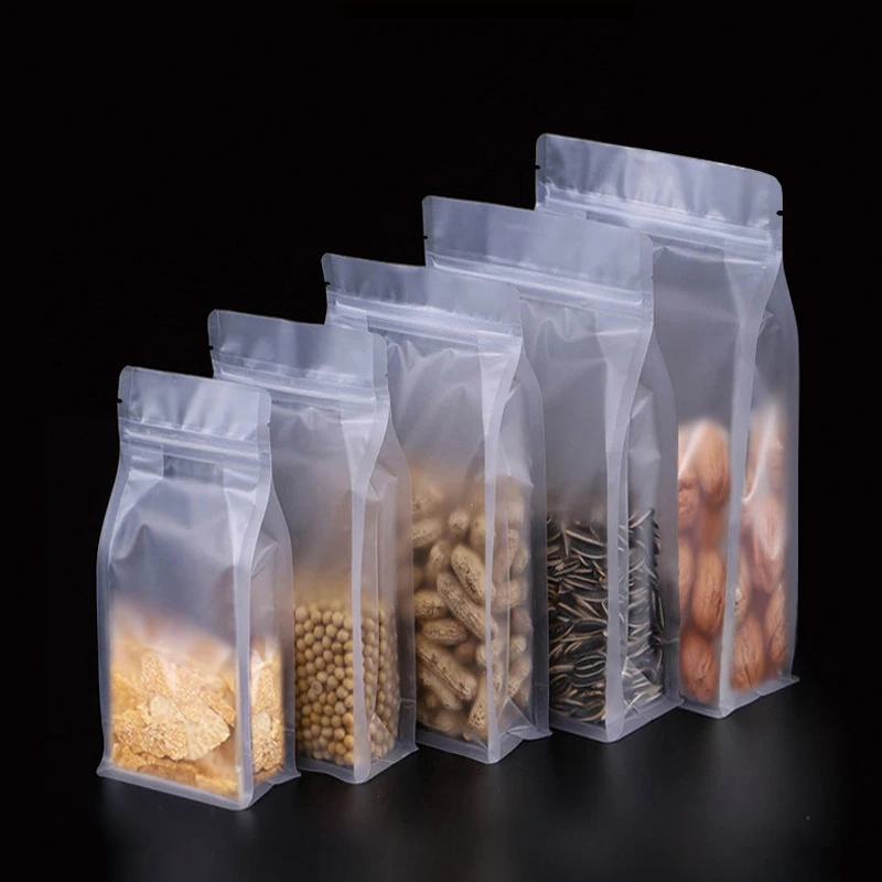 Block square flat bottom pouch eight side sealing transparent clear plastic bags