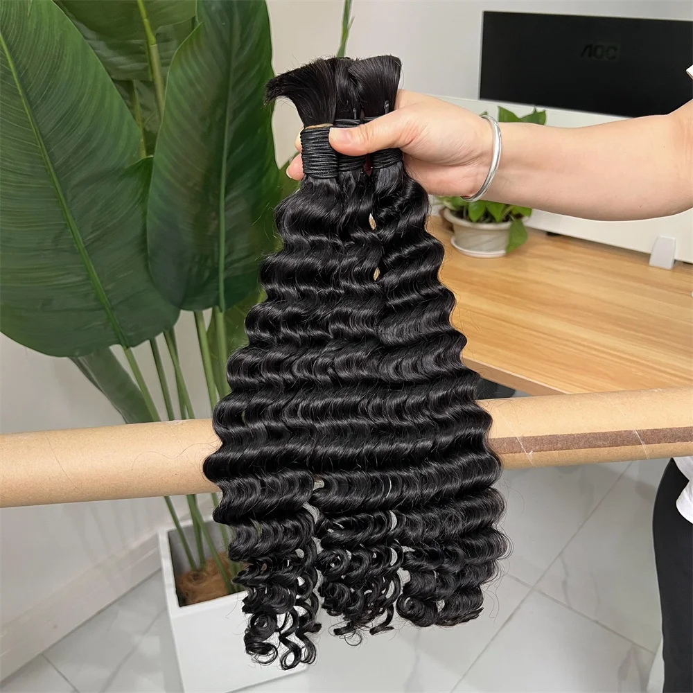 Wet And Wavy Wholesale Bulk Human Hair For Braiding No Weft Raw Deep Curly Bulk Human Hair Braiding Bundles Hair Extensions