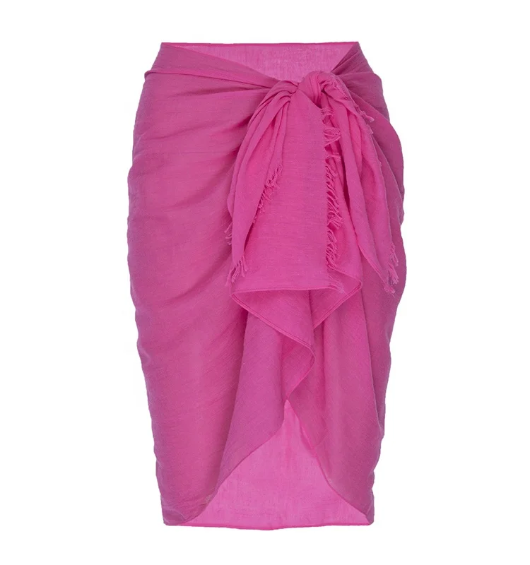 Factory wholesale beachwear Sarong Low MOQ Customize Women Raw Hem Linen Sarong.jpg